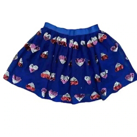 Cat & Jack‎ Tule Skirt  girls XS 4/5 Blue tule red Sequin Hearts  lined - Picture 5 of 11
